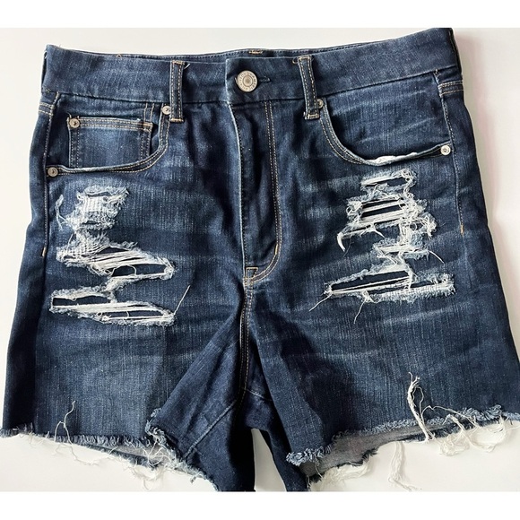 American Eagle Outfitters • Destructed Curvy High Rise Shortie Denim Shorts - Picture 1 of 6